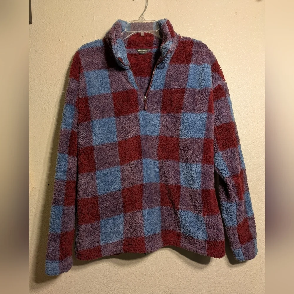 Eddie Bauer Cozy Checkered Fleece Pullover Size Xl Pre-owned - Picture 2 of 6